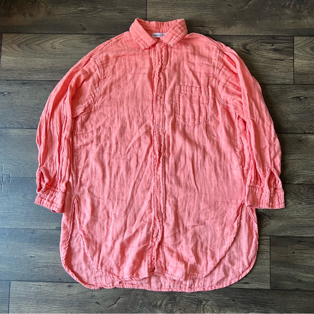 Free People x CP Shades Marella Double Cloth Buttondown Shirt Coral Size Small
